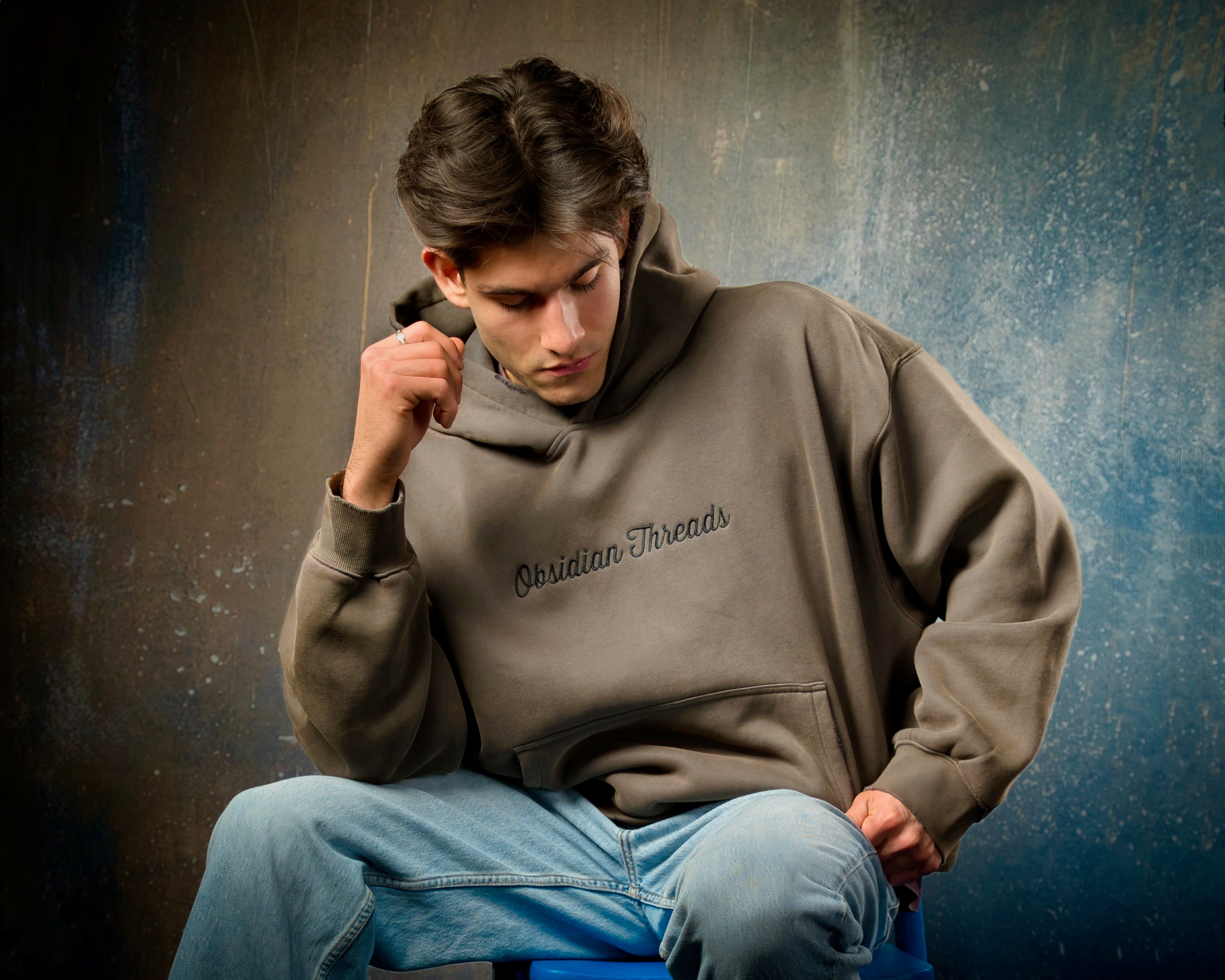 Obsidian Threads — Olive Washed Heavyweight Hoodie